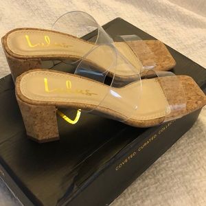 Lulus Jace Clear Cork block heel sandals size 6